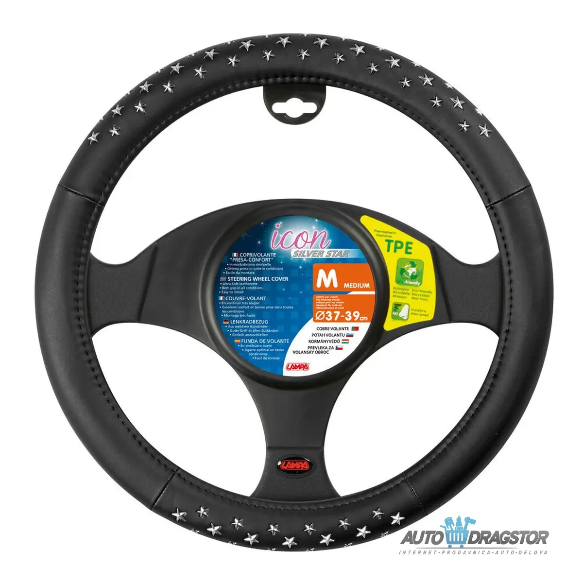 OBLOGA VOLANA 37-39CM SA ZVEZDICAMA SREBRNO CRNA 