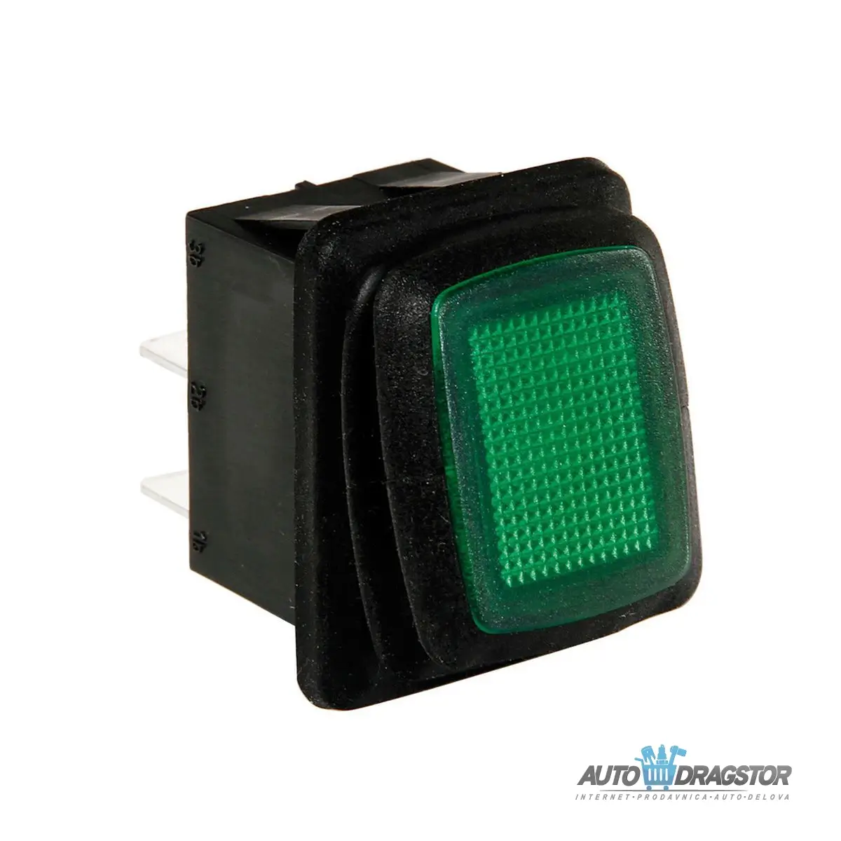 VODOOTPORNI PREKIDAČ (IP65) SA ZELENIM LED INDIKATOROM 12/24V  10A MAX I DIMENZIJOM 30x22mm 