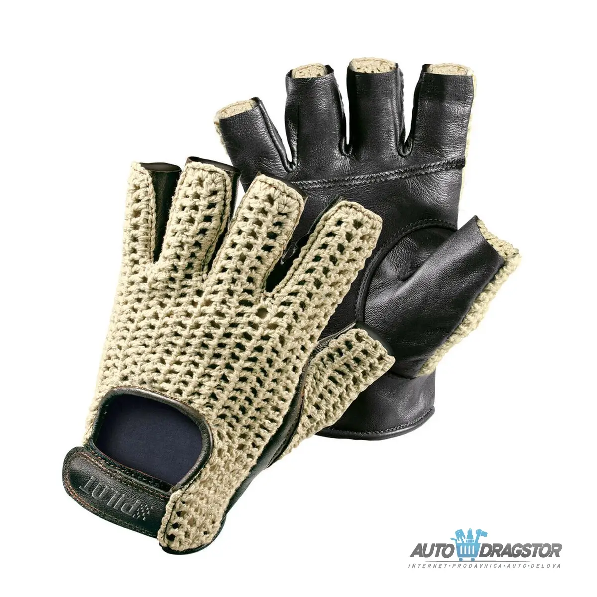 KOŽNE RUKAVICE ZA VOŽNJU CRNO/PLETENE BEZ PRSTIJU XL 
