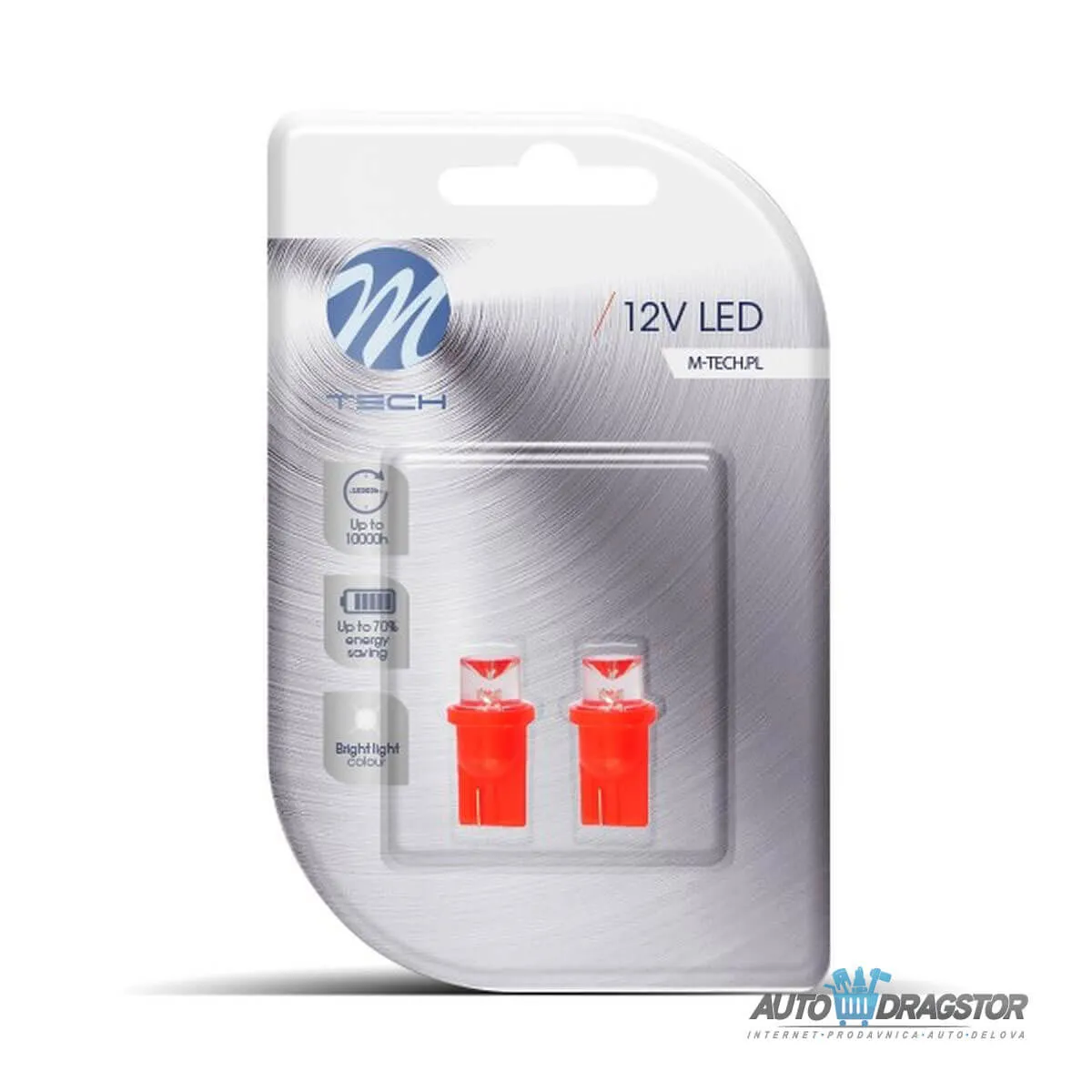 SIJALICA 12V W5W W2.1X9.5 LED 2KOM SA CRVENIM KUĆIŠTEM 