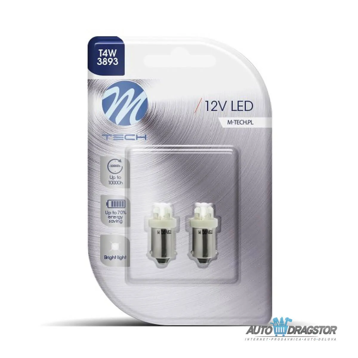 SIJALICA 12V T4 BA9s 4xLED 3mm 2KOM SA PLAVIM KUĆIŠTEM 