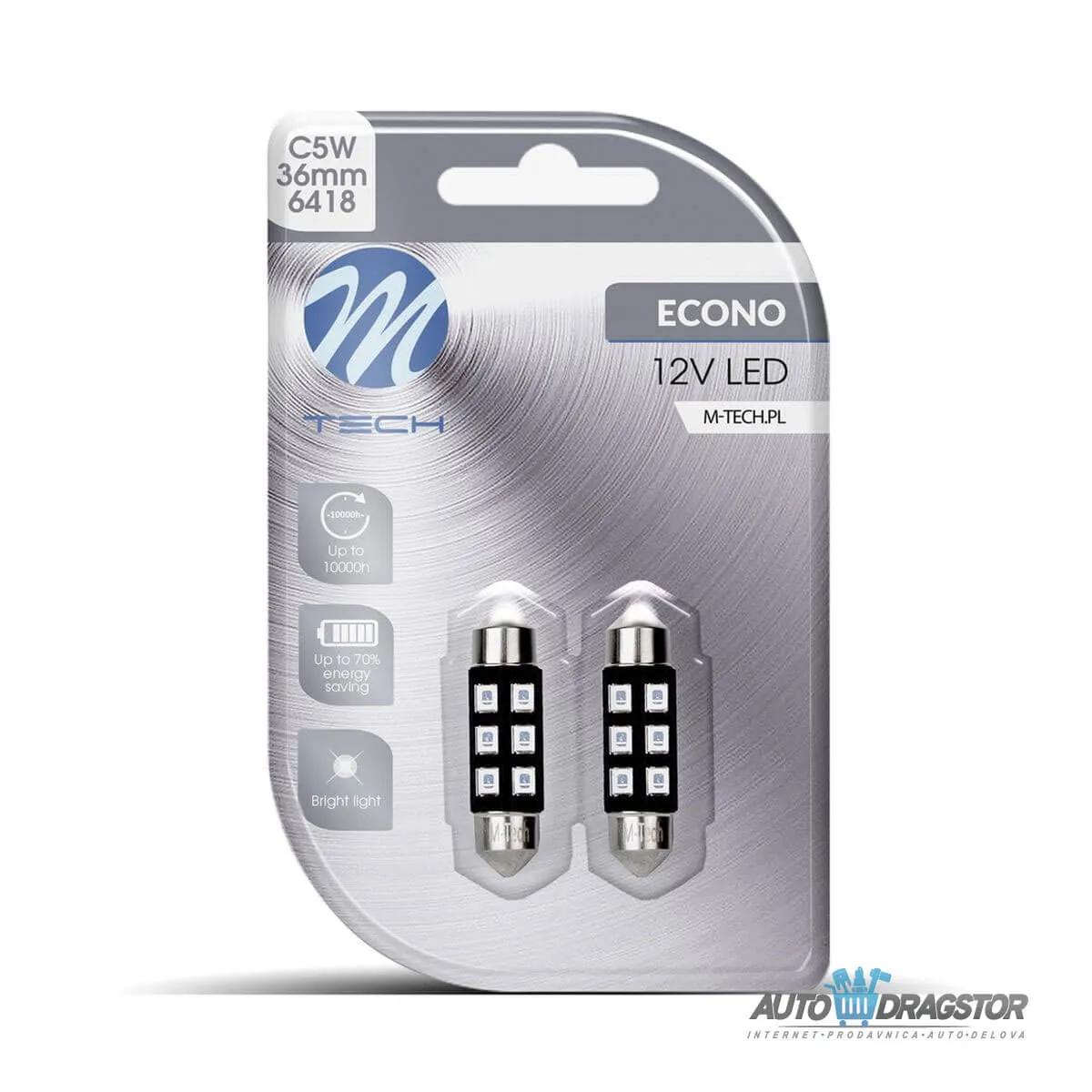 SIJALICA 12V SULFIDNA C5W 6xSMD3528 LED 2KOM 36mm PLAVA 