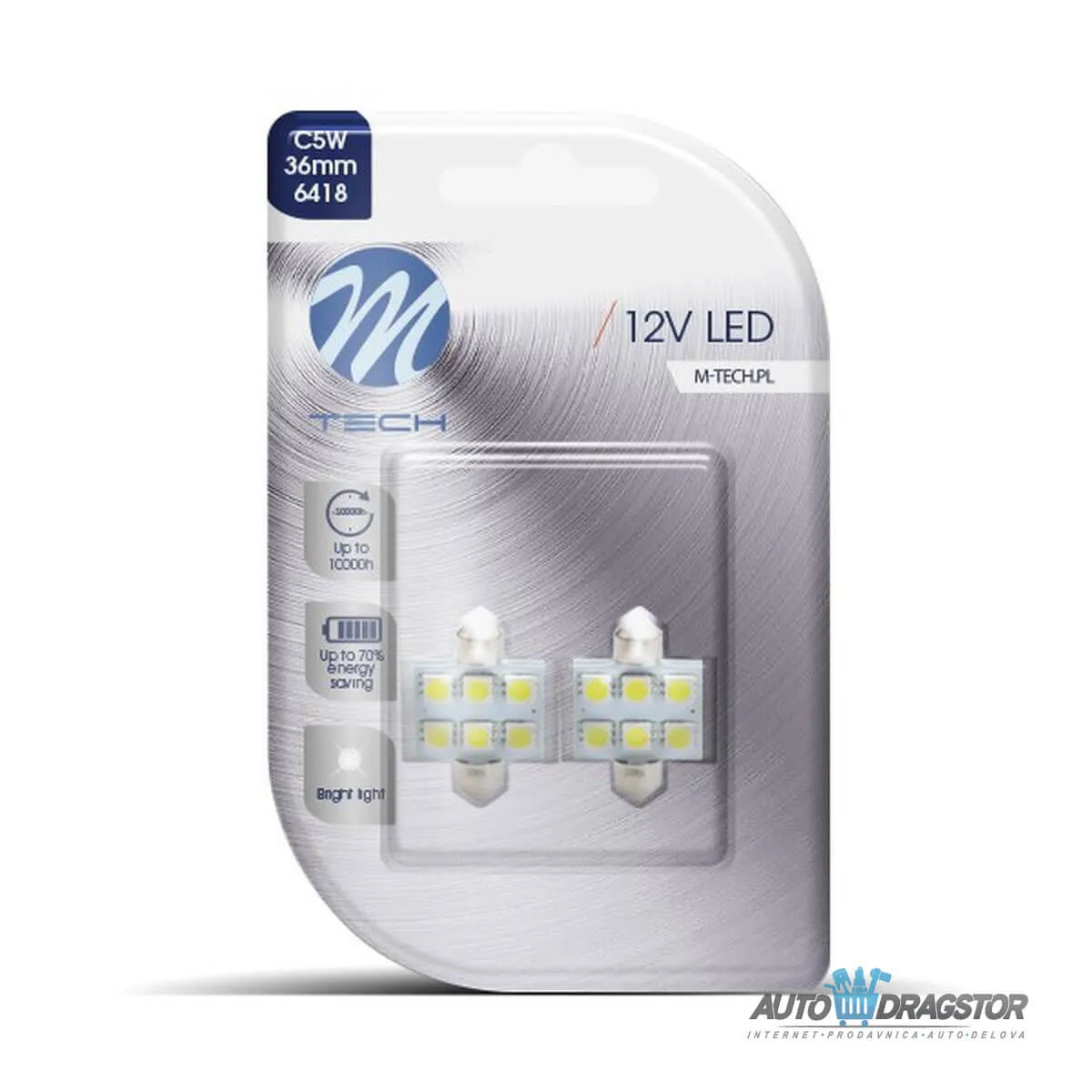 SIJALICA 12V SULFIDNA C5W SV8.5 LED 6xSMD5050 36mm 2KOM BELA 
