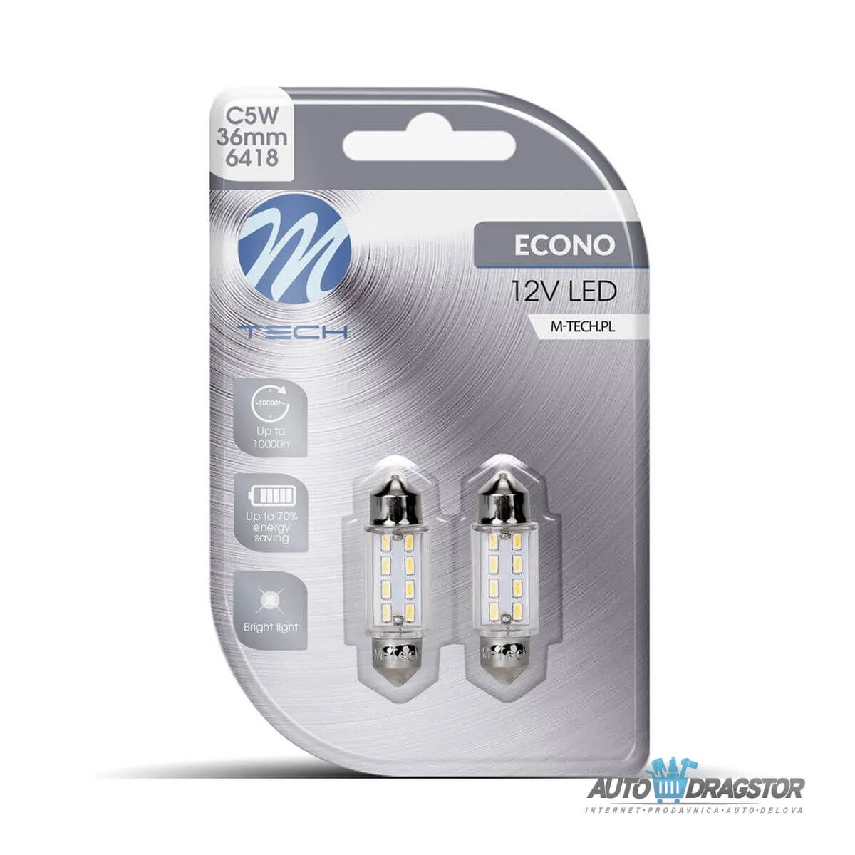 SIJALICA 12V SULFIDNA C5W SV8.5 LED 8xSMD3014 BELA 2KOM 