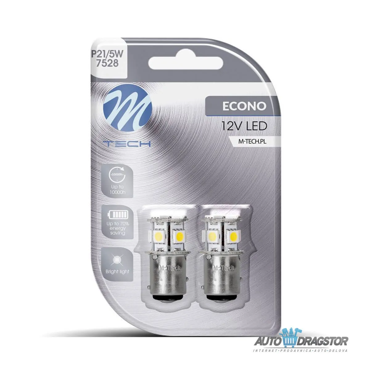 SIJALICA 12V P21/5W BAY15d LED 8xSMD5050 BELA 2KOM 