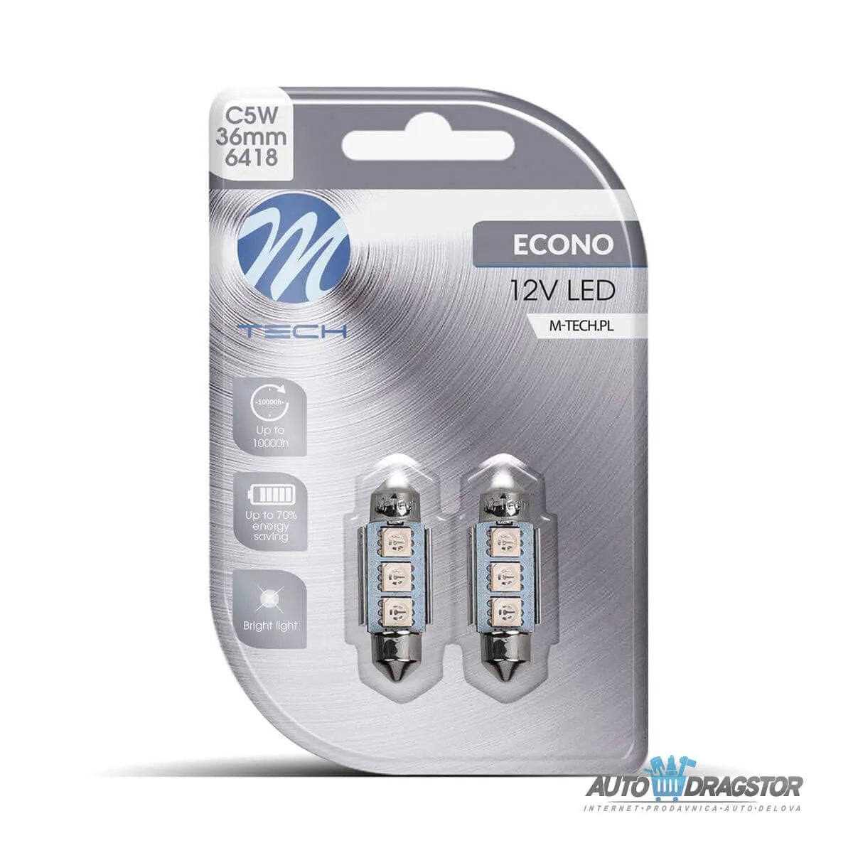 SIJALICA 12V SULFIDNA C5W CANBUS LED 3xSMD5050 36mm PLAVA 2KOM 