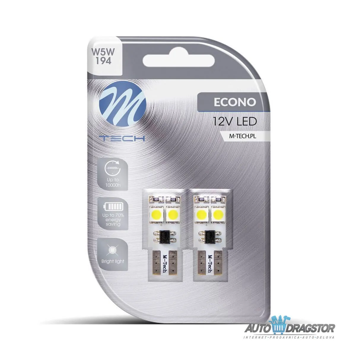 SIJALICA 12V W5W W2.1x9.5d CANBUS LED 4xSMD5050 BELA 2KOM 