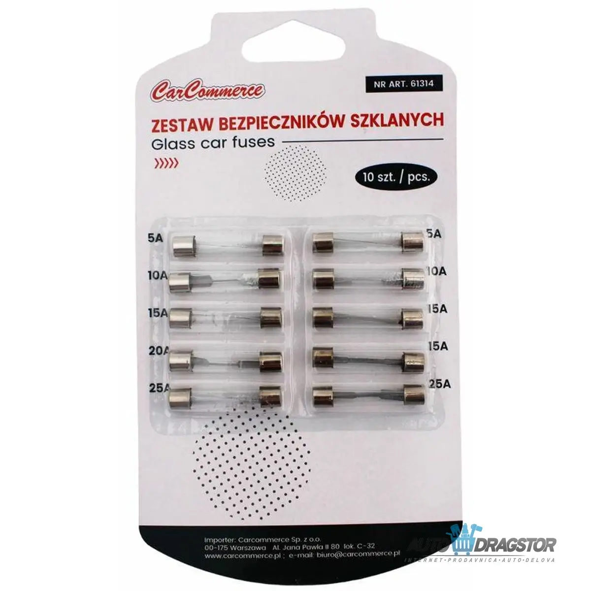 SET STAKLENIH OSIGURACA 32MM  (5/10/15/20/25A) 10KOM 