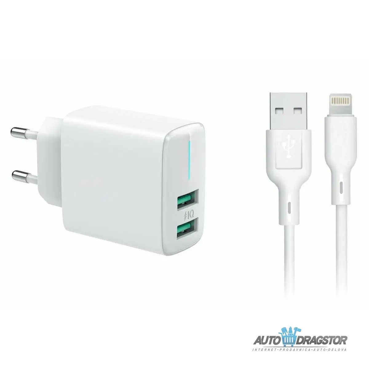 PUNJAC ZA MOBILNI 2xUSB 2,4A SA KABLOM ZA IPHON TELEFONE 