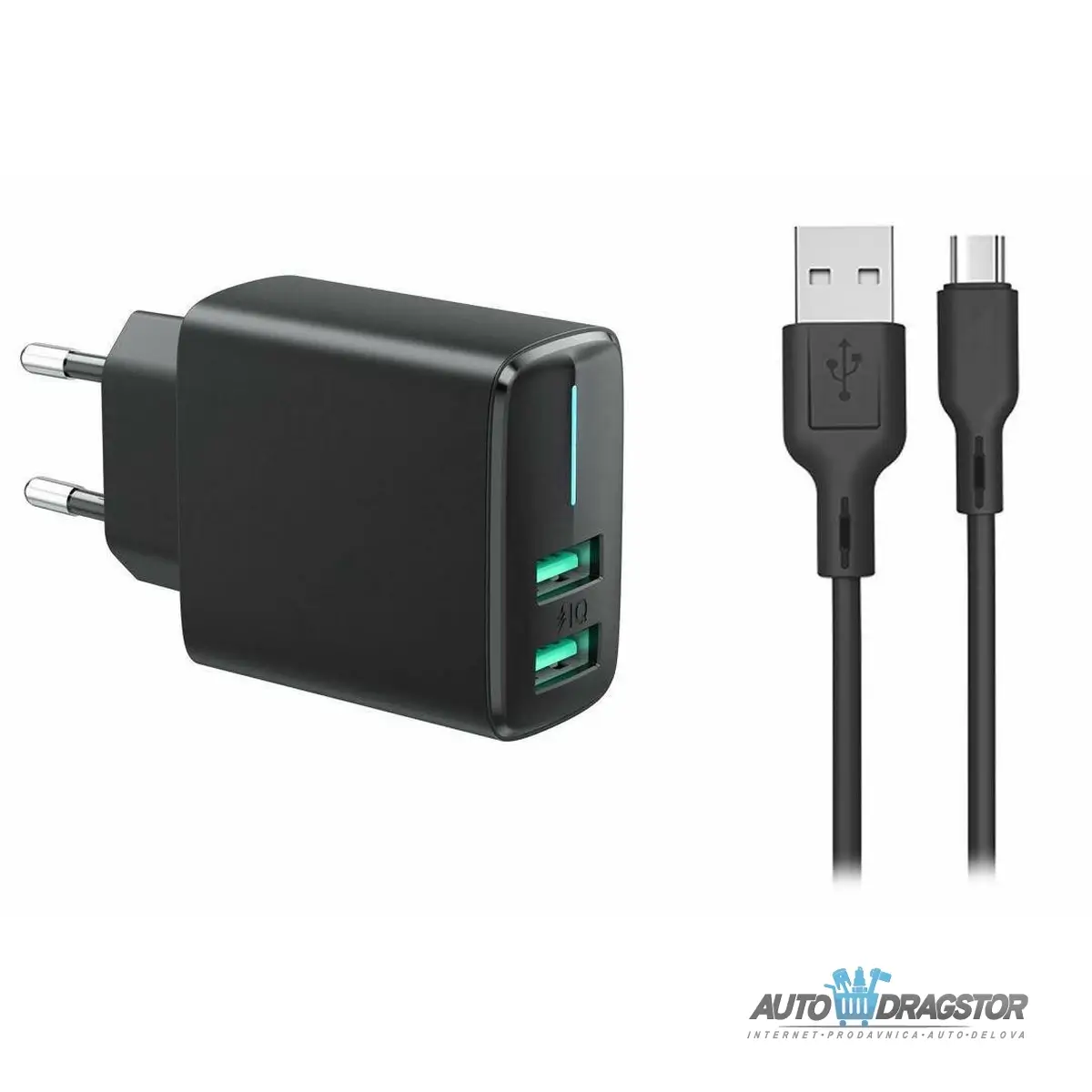 PUNJAC ZA MOBILNI 2xUSB 2,4A SA KABLOM USB-C 