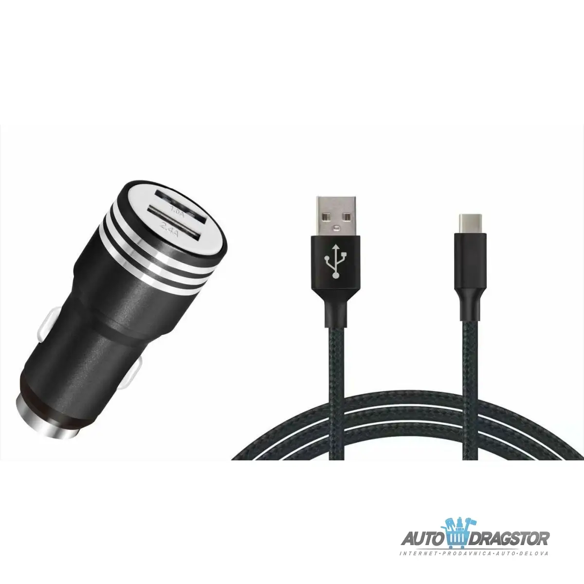 PUNJAC ZA MOBILNI 2xUSB 2,4A  SA KABLOM USB-C 