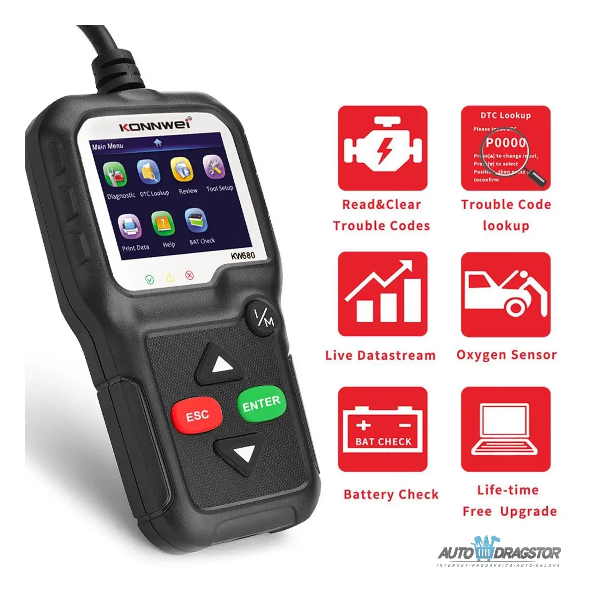 UNIVERZALNI OBD2 DIJAGNOSTIČKI SKENER ZA VOZILA POSLE 1996god. 