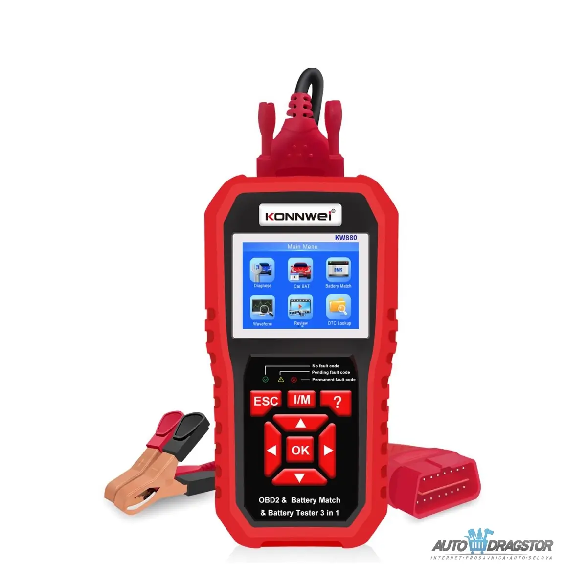 3u1 UNIVERZALNI OBD2 DIJAGNOSTIČKI SKENER I AKUMULATOR TESTER SA POVEZIVANJEM NA AKUMULATOR ZA AUTOMOBILE I MOTORE 