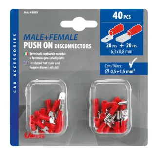 KABLOVSKA STOPA BUKSNA 6.3x0.8mm ZA KABLOVE 0.5-1.5mm2.SET SADRŽI 40KOM (20 MUŠKIH/20 ŽENSKIH) 