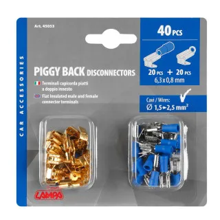 KABLOVSKA STOPA BUKSNA 6.3x0.8mm ZA KABLOVE 0.5-1.5mm2.SET SADRŽI 40KOM (20 MUŠKIH/20 ŽENSKIH) 