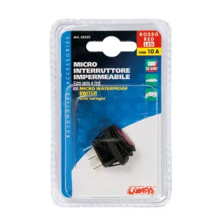 VODOOTPORNI  MIKRO PREKIDAČ (IP65) SA CRVENIM LED INDIKATOROM 12/24V  10A MAX I DIMENZIJOM 23x12mm 