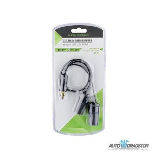 UNIVERZALNI ADAPTER SA KABLOM I DIN UTIČNICOM I SA 12/24V DC NAPAJANJEM MAX 20A SA 2 EURO PRIKLJUČKA 