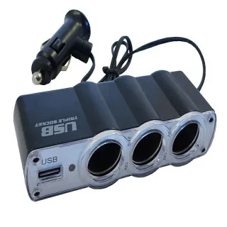 PUNJAČ ZA KOLA SA USB ULAZOM I 3 ULAZA ZA UPALJAČ 