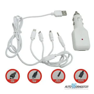 PUNJAČ ZA VOZILO 12/24V ,2,1A SA USB ULAZOM I 5 RAZLIČITIH DŽEKOVA 