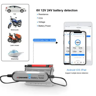 AKUMULATOR TESTER ZA VOZILA I MOTORE 6/12/24V BLUETOOTH 