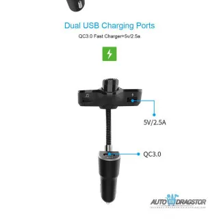FM PREDAJNIK (TRANSMITER), 2 USB ULAZA,PUNJAČ ZA BRZO PUNJENJE, BLUETOOTH 5.0,MP3/WMA/WAV 