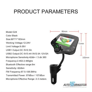 FM PREDAJNIK (TRANSMITER), 2 USB ULAZA,PUNJAČ ZA BRZO PUNJENJE, BLUETOOTH 5.0,MP3/WMA/WAV 