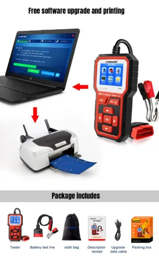 2u1 UNIVERZALNI OBD2 DIJAGNOSTIČKI SKENER I AKUMULATOR TESTER ZA AUTOMOBILE I MOTORE 