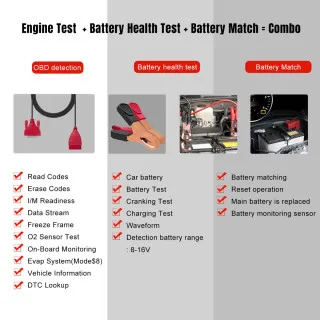 3u1 UNIVERZALNI OBD2 DIJAGNOSTIČKI SKENER I AKUMULATOR TESTER SA POVEZIVANJEM NA AKUMULATOR ZA AUTOMOBILE I MOTORE 