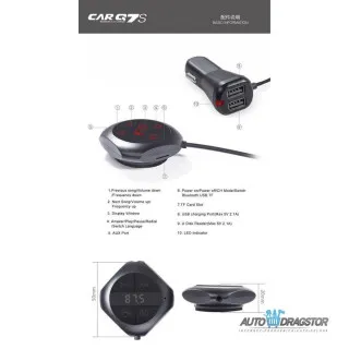 FM PREDAJNIK (TRANSMITER), 2 USB ULAZA, BLUETOOTH 5.0,MP3/WMA 