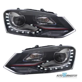 VW POLO (6R,6C) 2009-FAROVI LED SA CRVENOM LINIJOM I MOTOROM ZA PODEŠAVANJE 