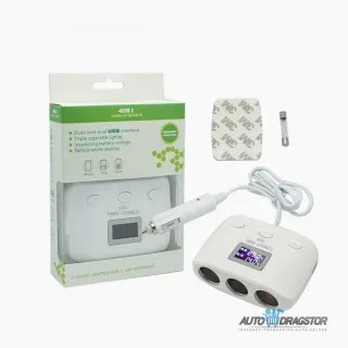 PUNJAČ ZA VOZILO SA 3 ULAZA I 2 USB ULAZA 
