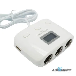 PUNJAČ ZA VOZILO SA 3 ULAZA I 2 USB ULAZA 