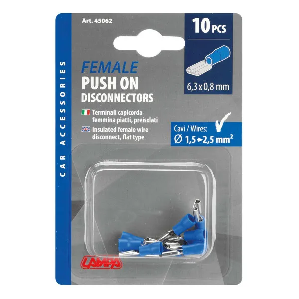 IZOLOVANE FASTON KABLOVSKE PAPUČICE RAVNE ŽENSKE PLAVE 6,3x0,8 mm ZA KABLOVE 1.5-2.5mm2 10KOM 