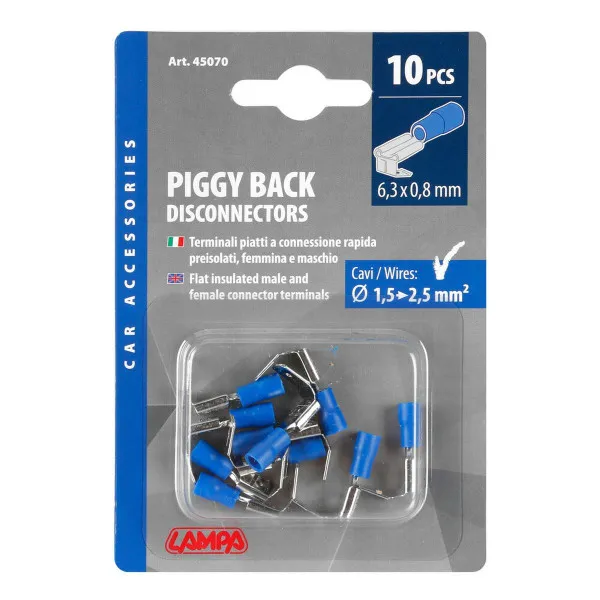 KABLOVSKA STOPA BUKSNA DUPLA MUŠKO/ŽENSKA 6.3x0.8mm ZA KABLOVE 1.5-2.5m2 10KOM PLAVA 