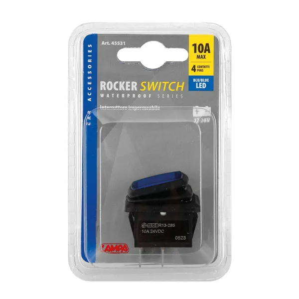 VODOOTPORNI PREKIDAČ (IP65) SA PLAVIM LED INDIKATOROM 12/24V  10A MAX I DIMENZIJOM 30x22mm 