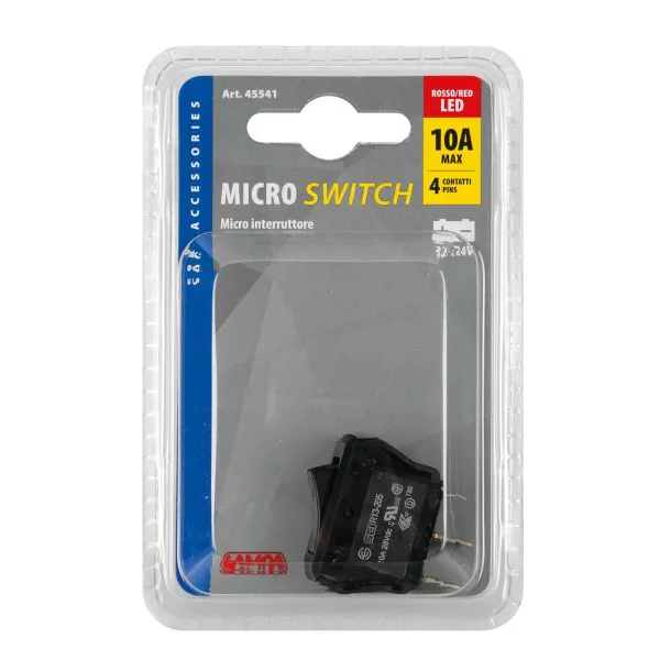 PREKIDAČ SA CRVENIM LED INDIKATOROM 12/24V MAX 10A FUNKCIJA ON/OFF 4 KONTAKTA I DIMENZIJE 27x14mm 
