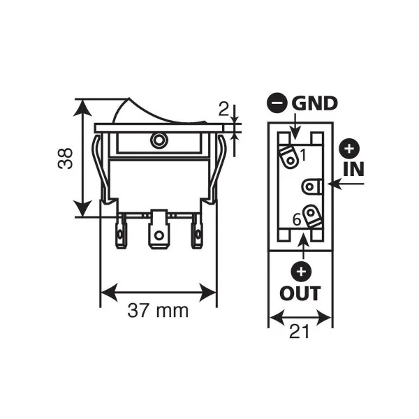 PREKIDAČ SA LED INDIKATOROM 12/24V MAX 20A SA 3 KONTAKTA I DIMENZIJOM 37x21mm 