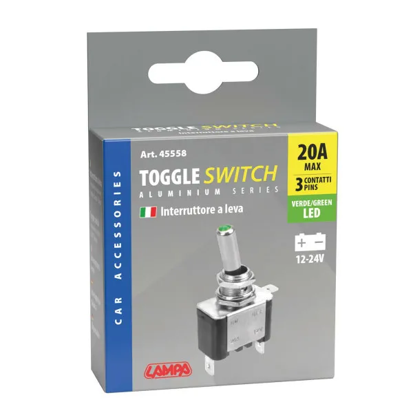 PREKIDAČ SA ZELENIM LED INDIKATOROM 12/24V MAX 20A SA 3 KONTAKTA,PREČNIKOM OD 12mm I DEBLJINA KABLOVA MAX 4.5mm 