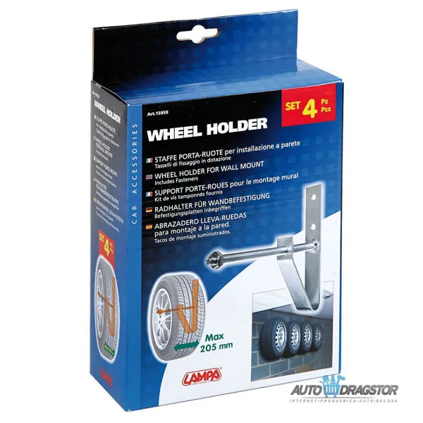 ZIDNI NOSAČ GUMA SET 4KOM SA TIPLOVIMA (MAX ŠIRINA GUMA 20.5CM) 