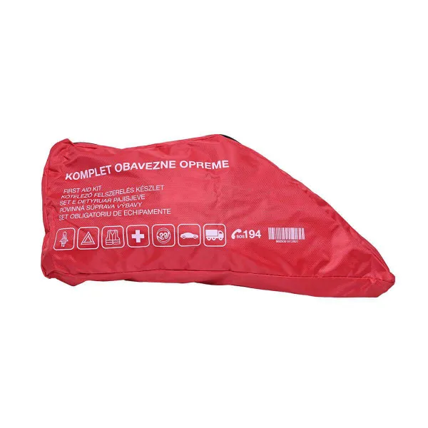 KOMPLET OBAVEZNE OPREME (PRVA POMOĆ,TROUGAO,REFLEKTUJUĆI PRSLUK,KOMPLET SIJALICA H7,UŽE ZA VUČU I PP APARAT) 