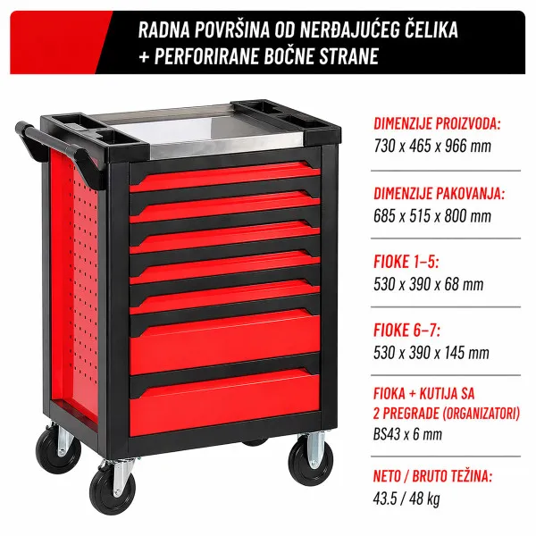 KOLICA ZA ALAT SA 7 FIOKA I 148KOM ALATA 