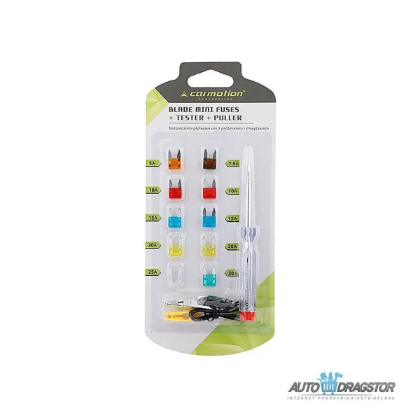 OSIGURAČI 10/1 MINI SA GLINERICOM 5A - 1 kom 7.5A - 1 kom 10A - 2 kom 15A - 2 kom 20A - 2 kom 25A - 