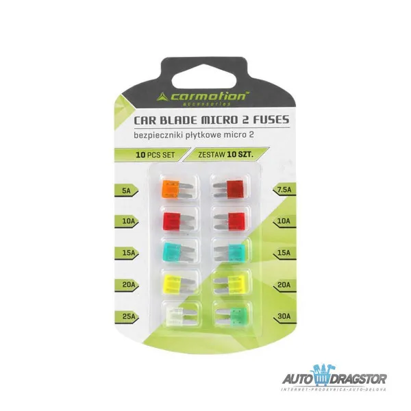 SET OSIGURAČA MICRO 2 10KOM 5A - 1 kom 7.5A - 1 kom 10A - 2 kom 15A - 2 kom 20A - 2 kom 25A - 1 kom 