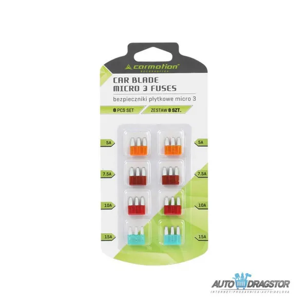 SET OSIGURAČA MICRO 3 8KOM 5A - 2 kom 7.5A - 2 kom 10A - 2 kom 15A - 2 kom 