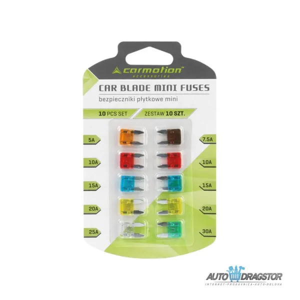 OSIGURAČI 10/1 MINI 5A - 1 kom 7.5A - 1 kom 10A - 2 kom 15A - 2 kom 20A - 2 kom 25A - 1 kom 30A - 1 