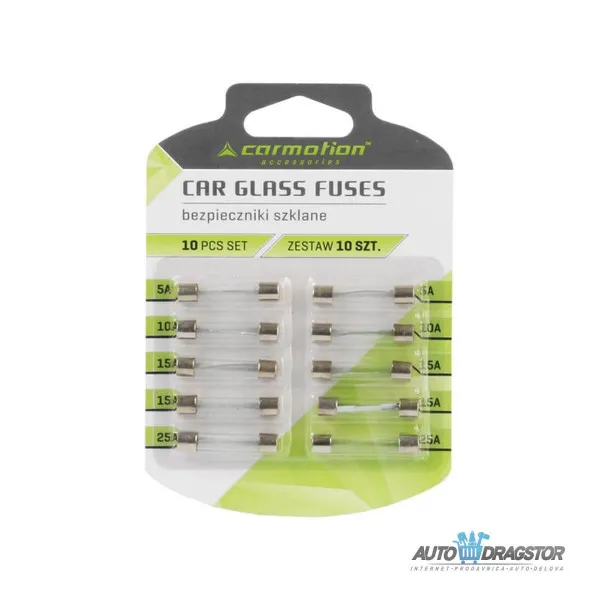 STAKLENI OSIGURAČI 32MM  10KOM  5A - 2 kom 10A - 2 kom 15A- 4 kom 25A - 2 kom 