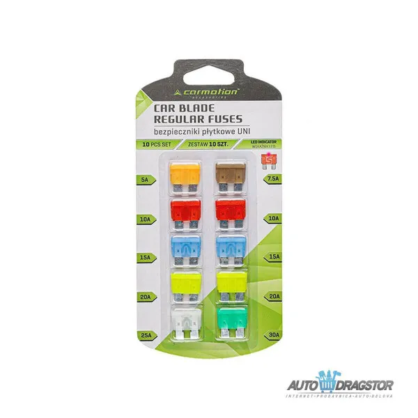 SET OSIGURAČA 10/1 SA LED INDIKATOROM 5A - 1 kom 7.5A - 1 kom 10A - 2 kom 15A - 2 kom 20A - 2 kom 25 