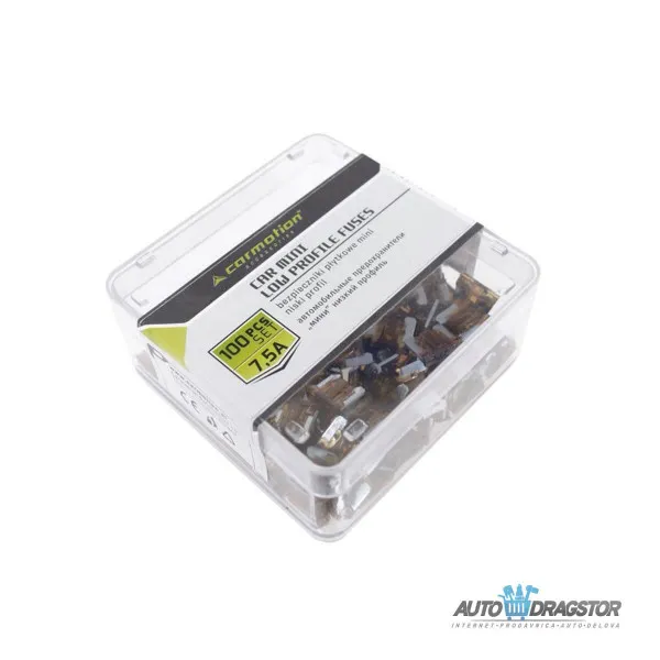 OSIGURAČI 7.5A 100KOM NISKI PROFIL PLASTIČNA KUTIJA 