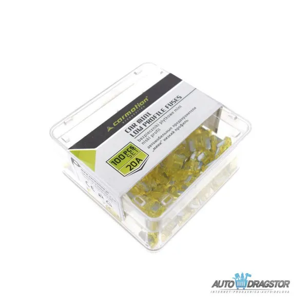 OSIGURAČI 20A 100KOM NISKI PROFIL PLASTIČNA KUTIJA 