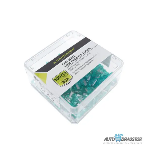 OSIGURAČI 30A 100KOM NISKI PROFIL PLASTIČNA KUTIJA 